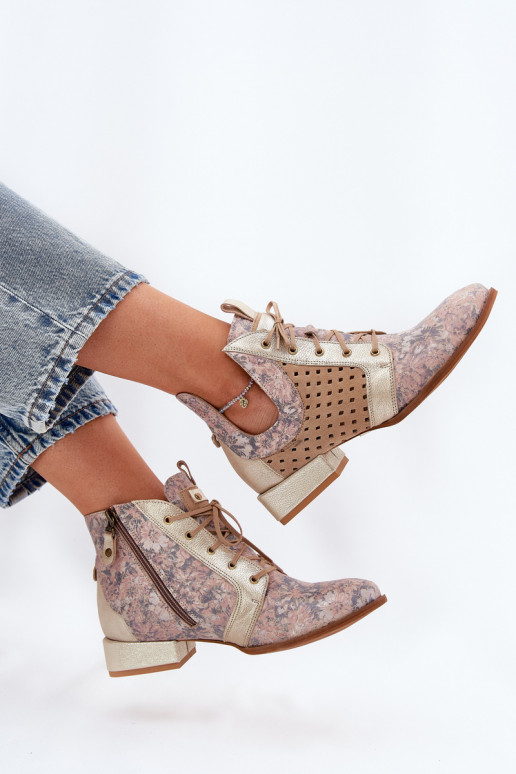 Kožené Čižmy Topánky Máciejka 05541-04 béžová-zlatej farby Kožené Čižmy Topánky Máciejka 05541-04 béžová-zlatej farby