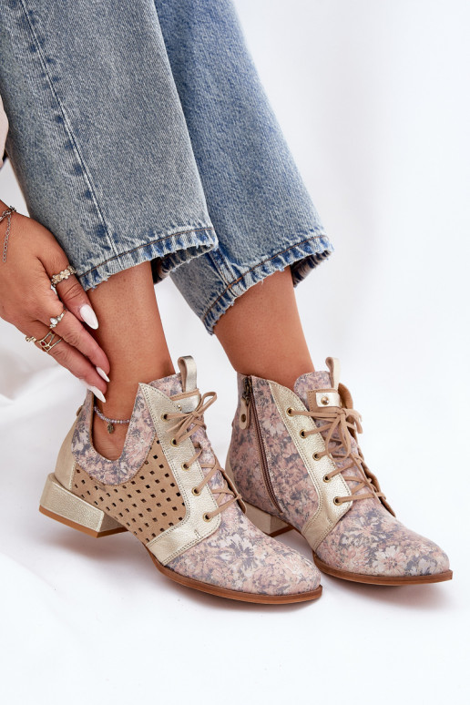 Kožené Čižmy Topánky Máciejka 05541-04 béžová-zlatej farby Kožené Čižmy Topánky Máciejka 05541-04 béžová-zlatej farby