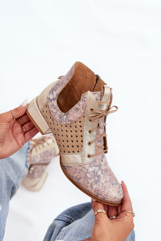 Kožené Čižmy Topánky Máciejka 05541-04 béžová-zlatej farby Kožené Čižmy Topánky Máciejka 05541-04 béžová-zlatej farby