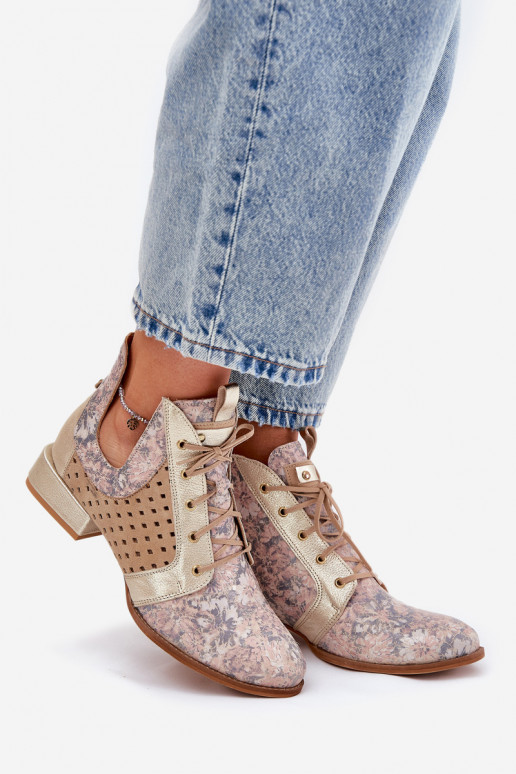 Kožené Čižmy Topánky Máciejka 05541-04 béžová-zlatej farby Kožené Čižmy Topánky Máciejka 05541-04 béžová-zlatej farby