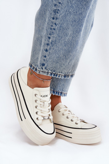 Kožené Bežná obuv s platformou GOE RR2N4106 biela farba