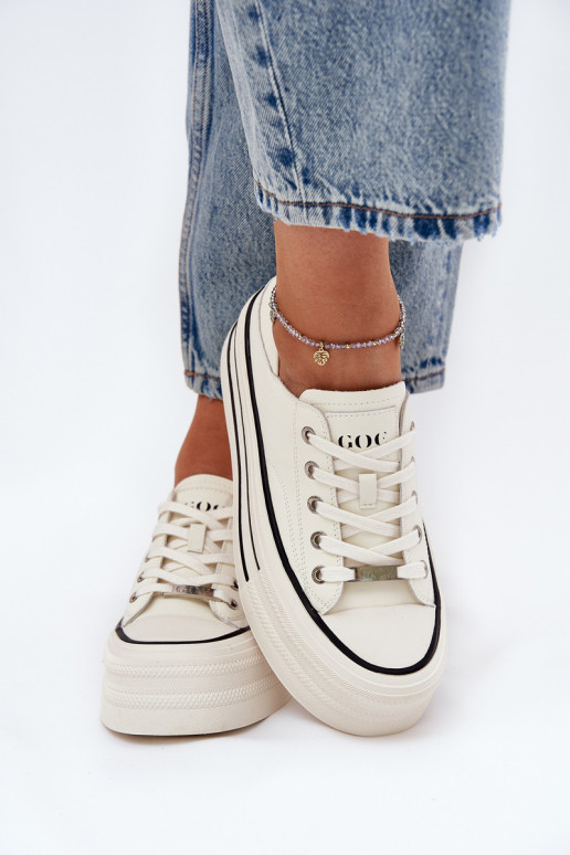 Kožené Bežná obuv s platformou GOE RR2N4106 biela farba Kožené Bežná obuv s platformou GOE RR2N4106 biela farba