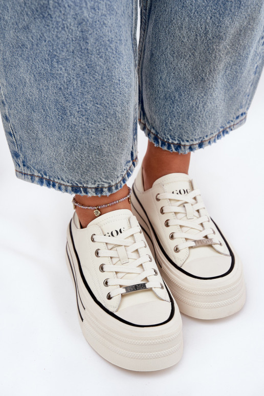 Kožené Bežná obuv s platformou GOE RR2N4106 biela farba Kožené Bežná obuv s platformou GOE RR2N4106 biela farba