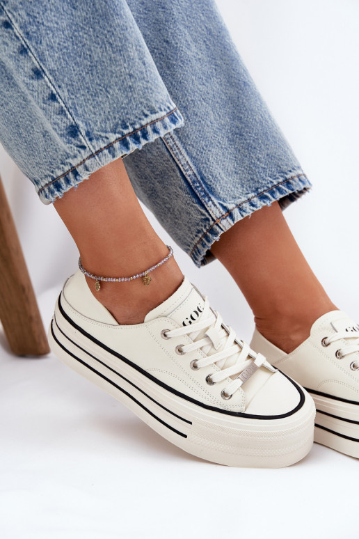 Kožené Bežná obuv s platformou GOE RR2N4106 biela farba Kožené Bežná obuv s platformou GOE RR2N4106 biela farba