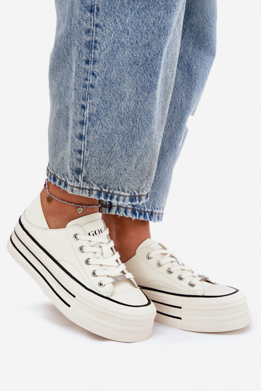 Kožené Bežná obuv s platformou GOE RR2N4106 biela farba Kožené Bežná obuv s platformou GOE RR2N4106 biela farba