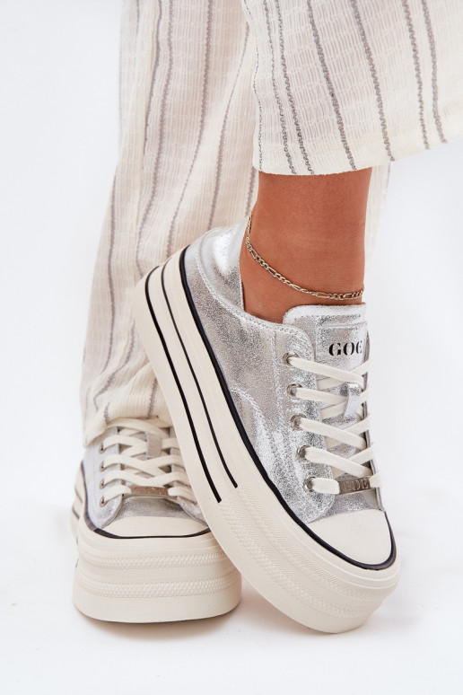 Kožené Bežná obuv s platformou GOE RR2N4108 strieborná farba Kožené Bežná obuv s platformou GOE RR2N4108 strieborná farba