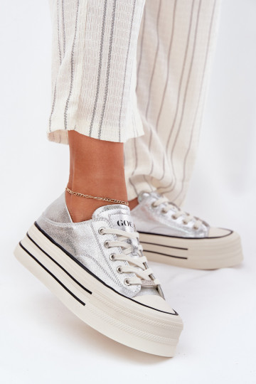 Kožené Bežná obuv s platformou GOE RR2N4108 strieborná farba 2