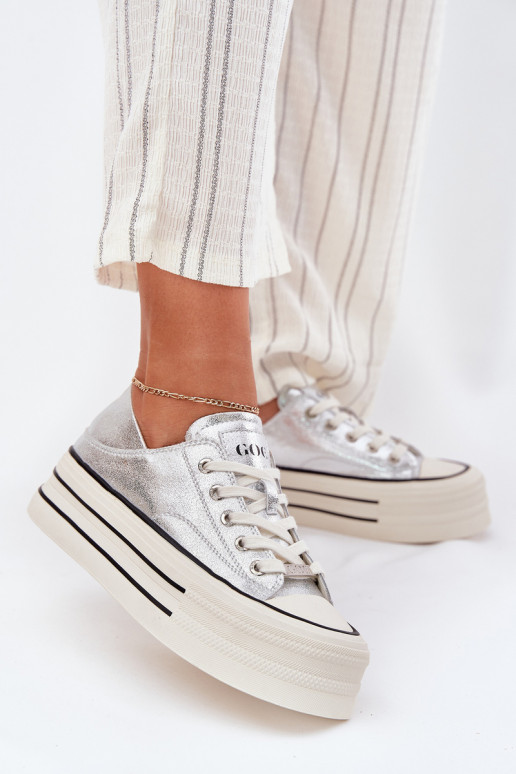 Kožené Bežná obuv s platformou GOE RR2N4108 strieborná farba Kožené Bežná obuv s platformou GOE RR2N4108 strieborná farba