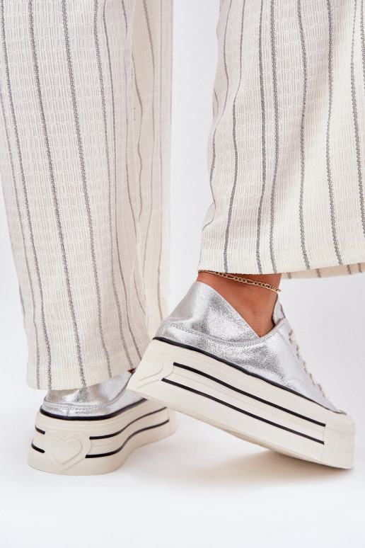 Kožené Bežná obuv s platformou GOE RR2N4108 strieborná farba Kožené Bežná obuv s platformou GOE RR2N4108 strieborná farba