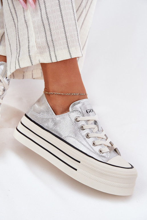 Kožené Bežná obuv s platformou GOE RR2N4108 strieborná farba Kožené Bežná obuv s platformou GOE RR2N4108 strieborná farba