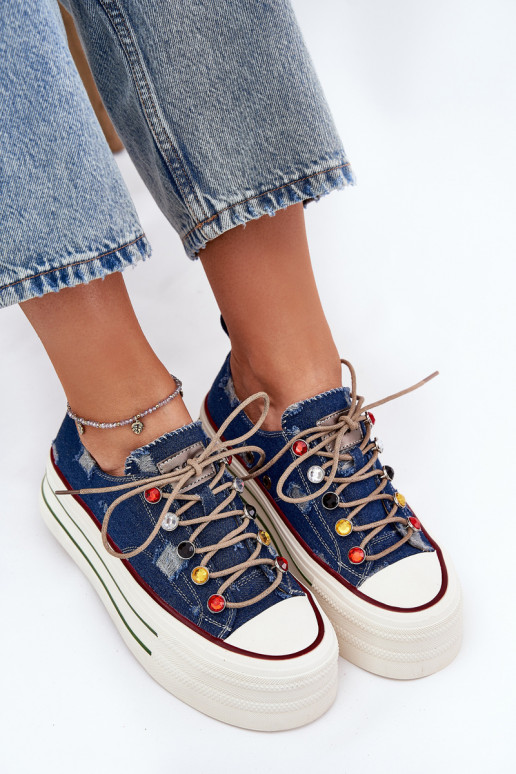 Bežná obuv s platformou GOE RR2N4103 tmavomodrá