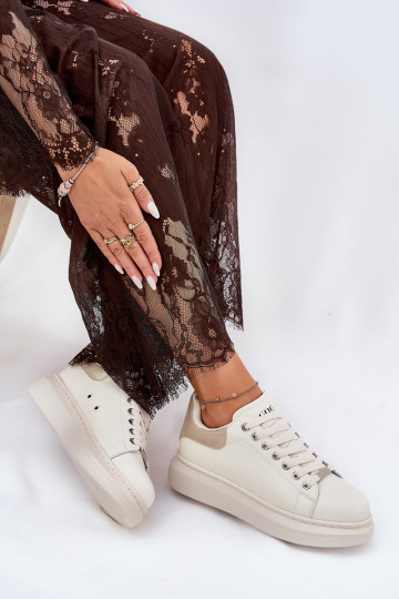 Kožené Tenisky model obuvi Dámske s platformou GOE RR2N4004 béžová