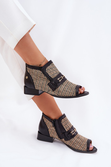 Kožené Dámske čižmyOdkrytymi Palcami Máciejka 06934-39/00-1 Čierna a-béžová