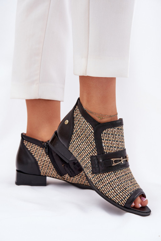 Kožené Dámske čižmyOdkrytymi Palcami Máciejka 06934-39/00-1 Čierna a-béžová Kožené Dámske čižmyOdkrytymi Palcami Máciejka 06934-39/00-1 Čierna a-béžová