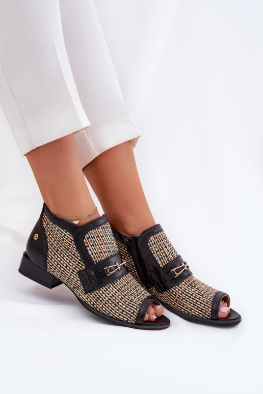 Kožené Dámske čižmyOdkrytymi Palcami Máciejka 06934-39/00-1 Čierna a-béžová Kožené Dámske čižmyOdkrytymi Palcami Máciejka 06934-39/00-1 Čierna a-béžová