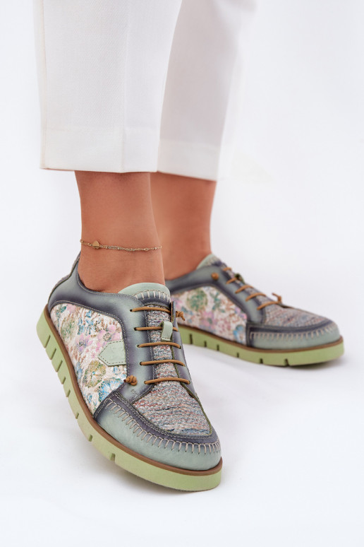 Kožené topánky Dámske Vzorované Máciejka 06784-09 zelená farba Kožené topánky Dámske Vzorované Máciejka 06784-09 zelená farba