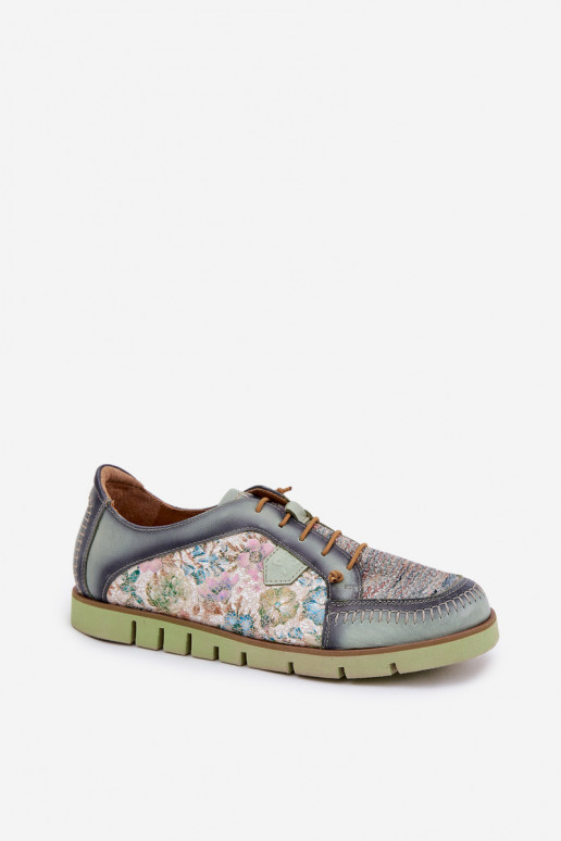 Kožené topánky Dámske Vzorované Máciejka 06784-09 zelená farba Kožené topánky Dámske Vzorované Máciejka 06784-09 zelená farba