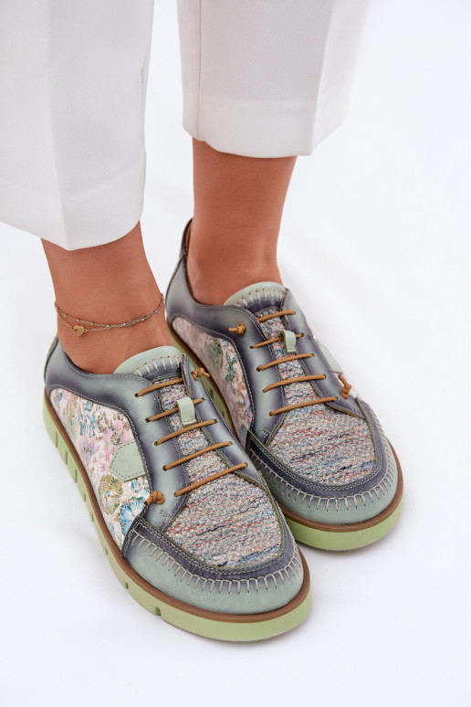 Kožené topánky Dámske Vzorované Máciejka 06784-09 zelená farba Kožené topánky Dámske Vzorované Máciejka 06784-09 zelená farba