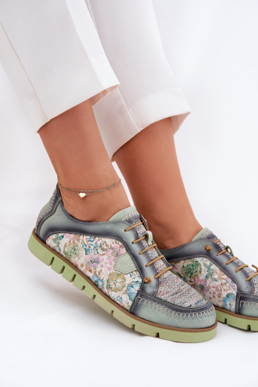 Kožené topánky Dámske Vzorované Máciejka 06784-09 zelená farba Kožené topánky Dámske Vzorované Máciejka 06784-09 zelená farba