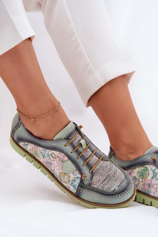 Kožené topánky Dámske Vzorované Máciejka 06784-09 zelená farba Kožené topánky Dámske Vzorované Máciejka 06784-09 zelená farba