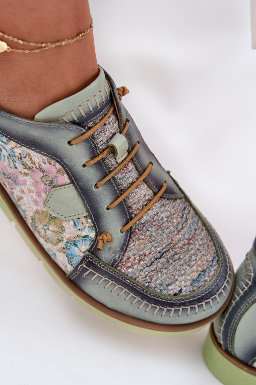 Kožené topánky Dámske Vzorované Máciejka 06784-09 zelená farba Kožené topánky Dámske Vzorované Máciejka 06784-09 zelená farba