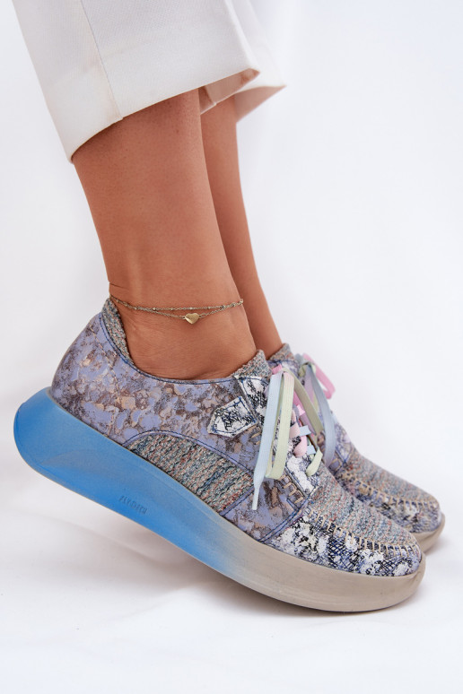 Kožené topánky Tenisky model obuvi Dámske s platformou Máciejka 06776A-06 Modrá Kožené topánky Tenisky model obuvi Dámske s platformou Máciejka 06776A-06 Modrá