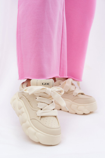 Kožené Tenisky model obuvi Dámske s platformou GOE RR2N4043 béžová