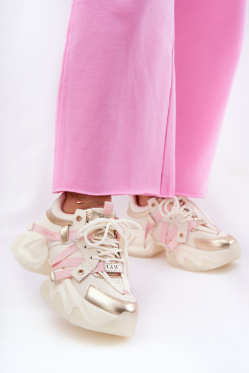 Kožené Tenisky model obuvi Dámske s trendovou masívnou podrážkou GOE RR2N4031 béžová