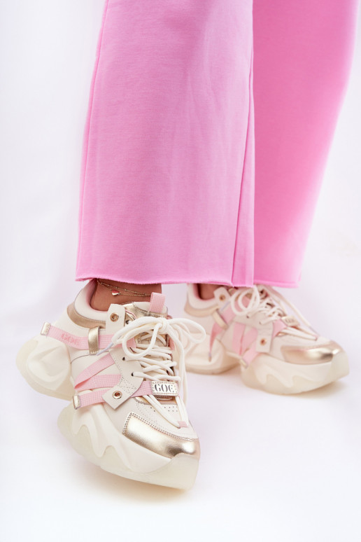 Kožené Tenisky model obuvi Dámske s trendovou masívnou podrážkou GOE RR2N4031 béžová