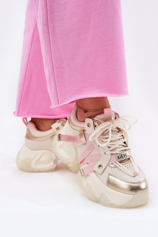 Kožené Tenisky model obuvi Dámske s trendovou masívnou podrážkou GOE RR2N4031 béžová