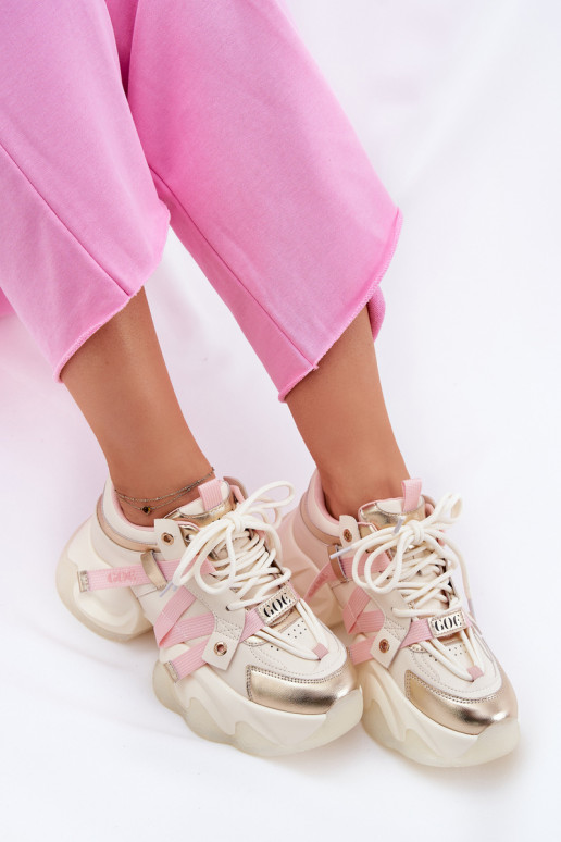 Kožené Tenisky model obuvi Dámske s trendovou masívnou podrážkou GOE RR2N4031 béžová