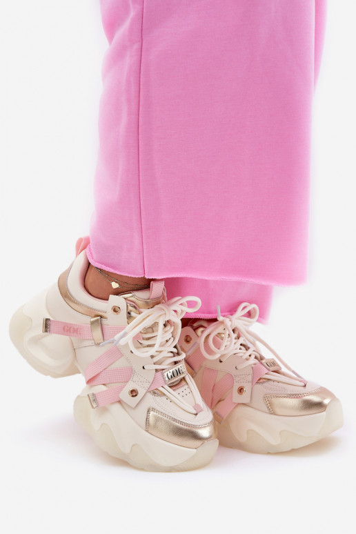 Kožené Tenisky model obuvi Dámske s trendovou masívnou podrážkou GOE RR2N4031 béžová