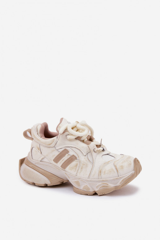 Kožené Tenisky model obuvi Dámske GOE RR2N4037 béžová Kožené Tenisky model obuvi Dámske GOE RR2N4037 béžová