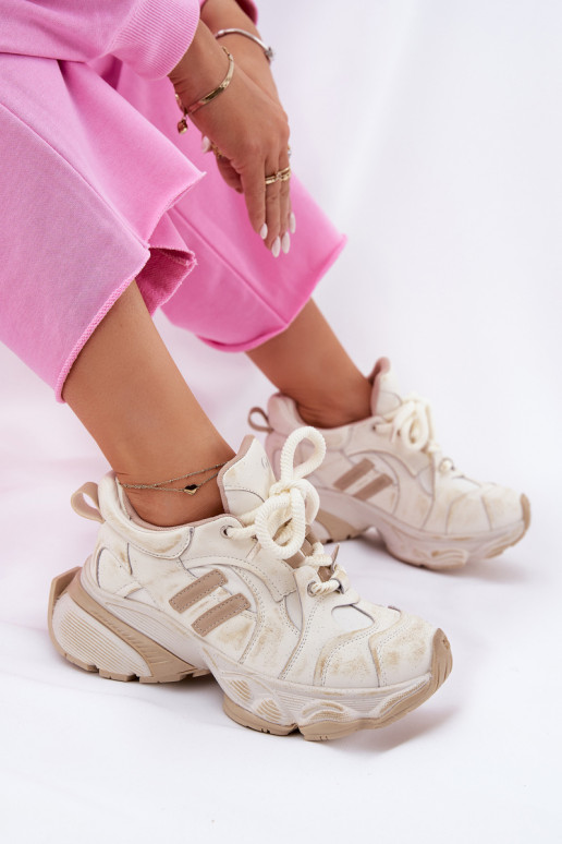 Kožené Tenisky model obuvi Dámske GOE RR2N4037 béžová Kožené Tenisky model obuvi Dámske GOE RR2N4037 béžová