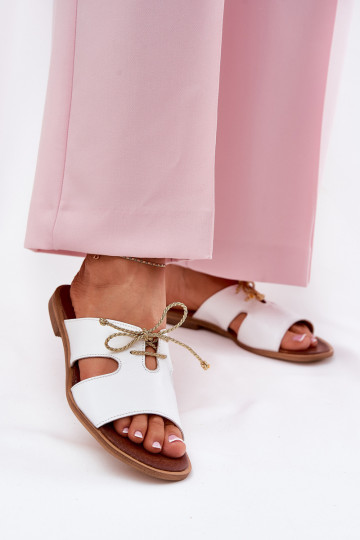 Kožené papuče Dámske so širokými podpätkami Zazoo 3022 biela farba 2