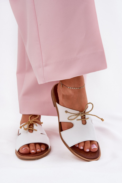 Kožené papuče Dámske so širokými podpätkami Zazoo 3022 biela farba Kožené papuče Dámske so širokými podpätkami Zazoo 3022 biela farba