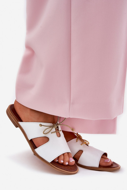 Kožené papuče Dámske so širokými podpätkami Zazoo 3022 biela farba Kožené papuče Dámske so širokými podpätkami Zazoo 3022 biela farba