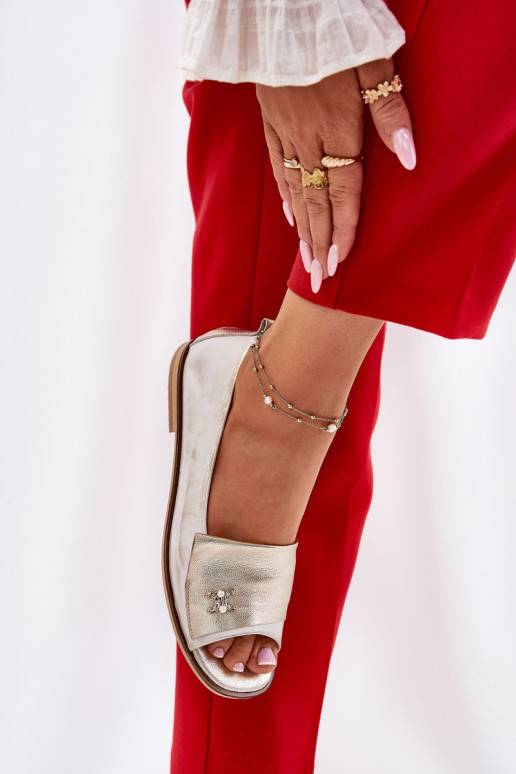 Kožené Elegantný štýl BalerínkyOdkrytymi Palcami Zazoo 1865 zlatej farby Przecierany Kožené Elegantný štýl BalerínkyOdkrytymi Palcami Zazoo 1865 zlatej farby Przecierany