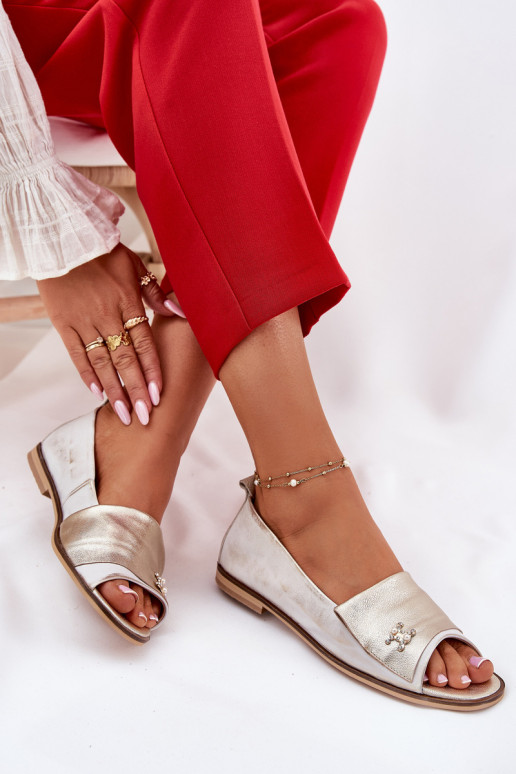 Kožené Elegantný štýl BalerínkyOdkrytymi Palcami Zazoo 1865 zlatej farby Przecierany Kožené Elegantný štýl BalerínkyOdkrytymi Palcami Zazoo 1865 zlatej farby Przecierany