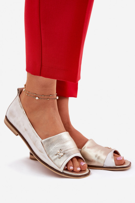 Kožené Elegantný štýl BalerínkyOdkrytymi Palcami Zazoo 1865 zlatej farby Przecierany Kožené Elegantný štýl BalerínkyOdkrytymi Palcami Zazoo 1865 zlatej farby Przecierany