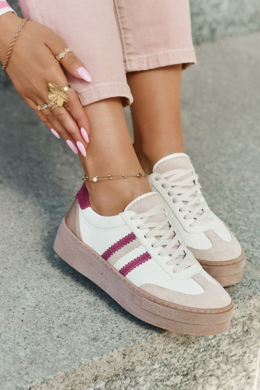 Kožené Tenisky model obuvi Dámske s platformou Zazoo N1234 béžová-bordová Kožené Tenisky model obuvi Dámske s platformou Zazoo N1234 béžová-bordová