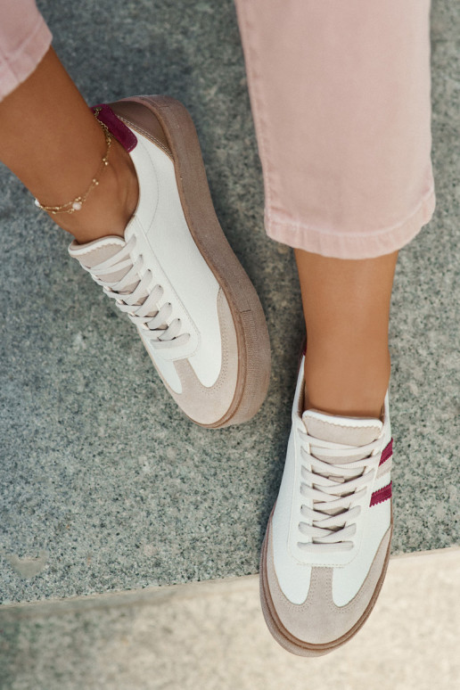 Kožené Tenisky model obuvi Dámske s platformou Zazoo N1234 béžová-bordová Kožené Tenisky model obuvi Dámske s platformou Zazoo N1234 béžová-bordová
