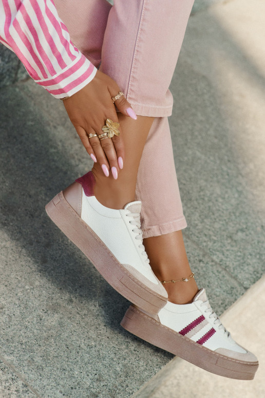 Kožené Tenisky model obuvi Dámske s platformou Zazoo N1234 béžová-bordová Kožené Tenisky model obuvi Dámske s platformou Zazoo N1234 béžová-bordová