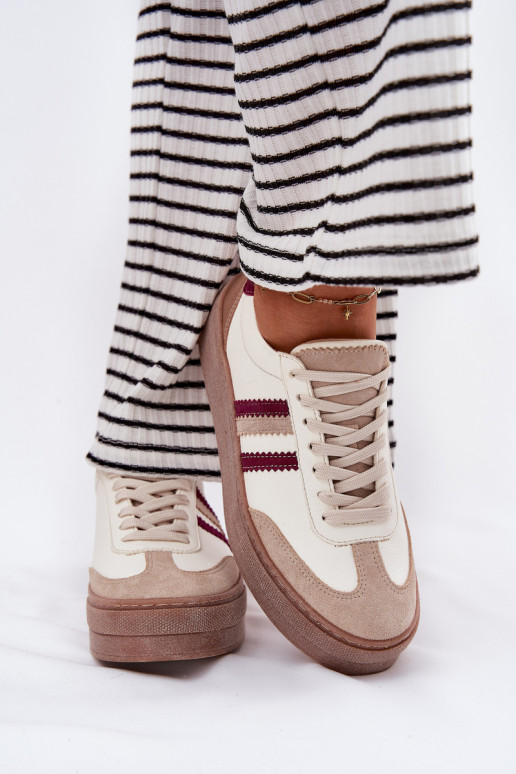 Kožené Tenisky model obuvi Dámske s platformou Zazoo N1234 béžová-bordová Kožené Tenisky model obuvi Dámske s platformou Zazoo N1234 béžová-bordová