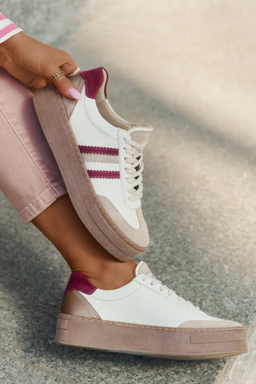 Kožené Tenisky model obuvi Dámske s platformou Zazoo N1234 béžová-bordová Kožené Tenisky model obuvi Dámske s platformou Zazoo N1234 béžová-bordová