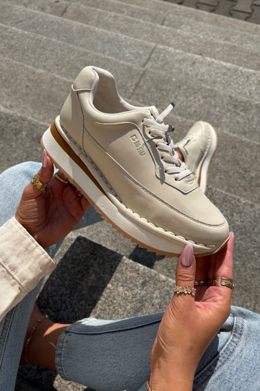 Kožené Tenisky model obuvi Dámske s platformou Big Star RR274A334 béžová Kožené Tenisky model obuvi Dámske s platformou Big Star RR274A334 béžová