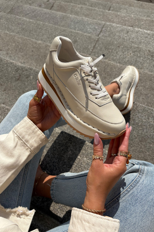 Kožené Tenisky model obuvi Dámske s platformou Big Star RR274A334 béžová Kožené Tenisky model obuvi Dámske s platformou Big Star RR274A334 béžová