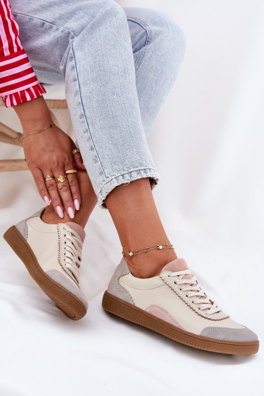 Kožené Tenisky model obuvi Dámske Zazoo N1220 béžová Kožené Tenisky model obuvi Dámske Zazoo N1220 béžová