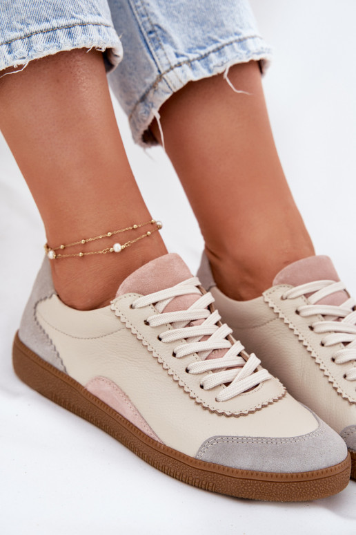 Kožené Tenisky model obuvi Dámske Zazoo N1220 béžová Kožené Tenisky model obuvi Dámske Zazoo N1220 béžová