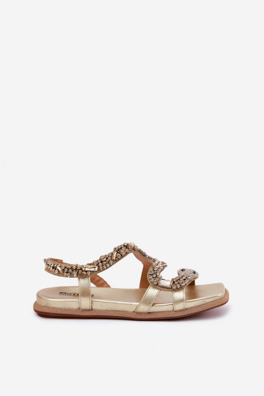 Dámske sandále S Dekoráciou s imitáciou hadej kože Eko Kožené Artiker 56C1362 zlatej farby Dámske sandále S Dekoráciou s imitáciou hadej kože Eko Kožené Artiker 56C1362 zlatej farby